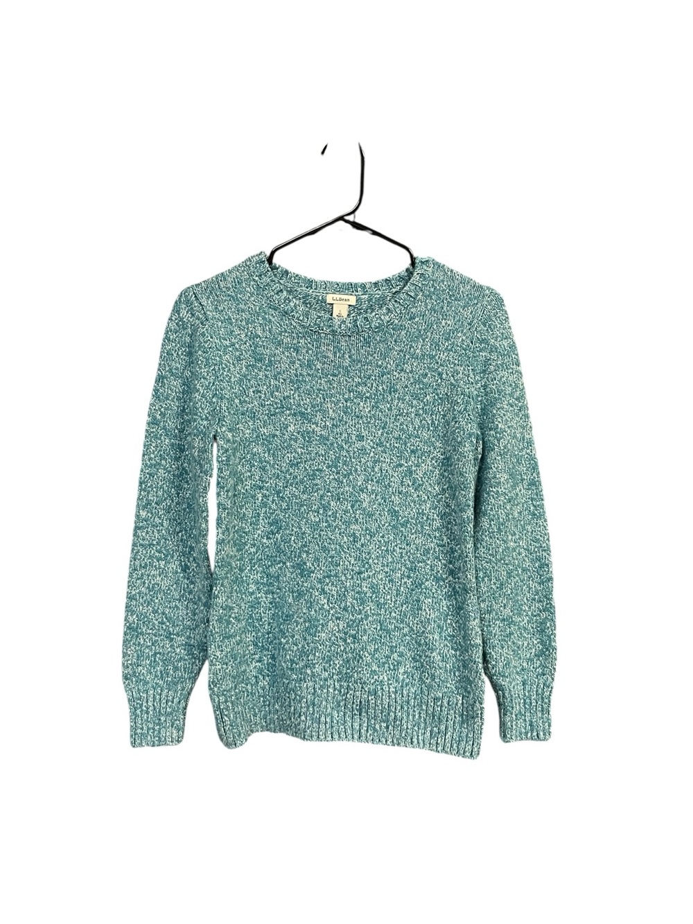 L.L.Bean Cotton Sweater Women’s S Teal Marled Knit Preppy Coastal Cottagecore